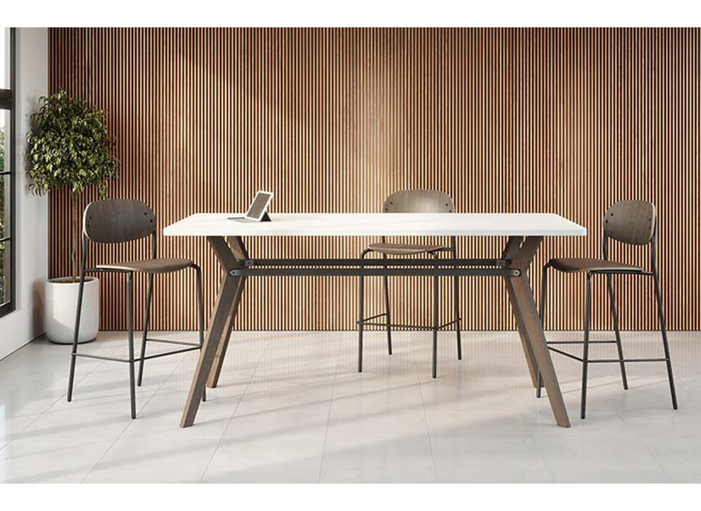 Minimalist conference dining or cafe furniture with high seats