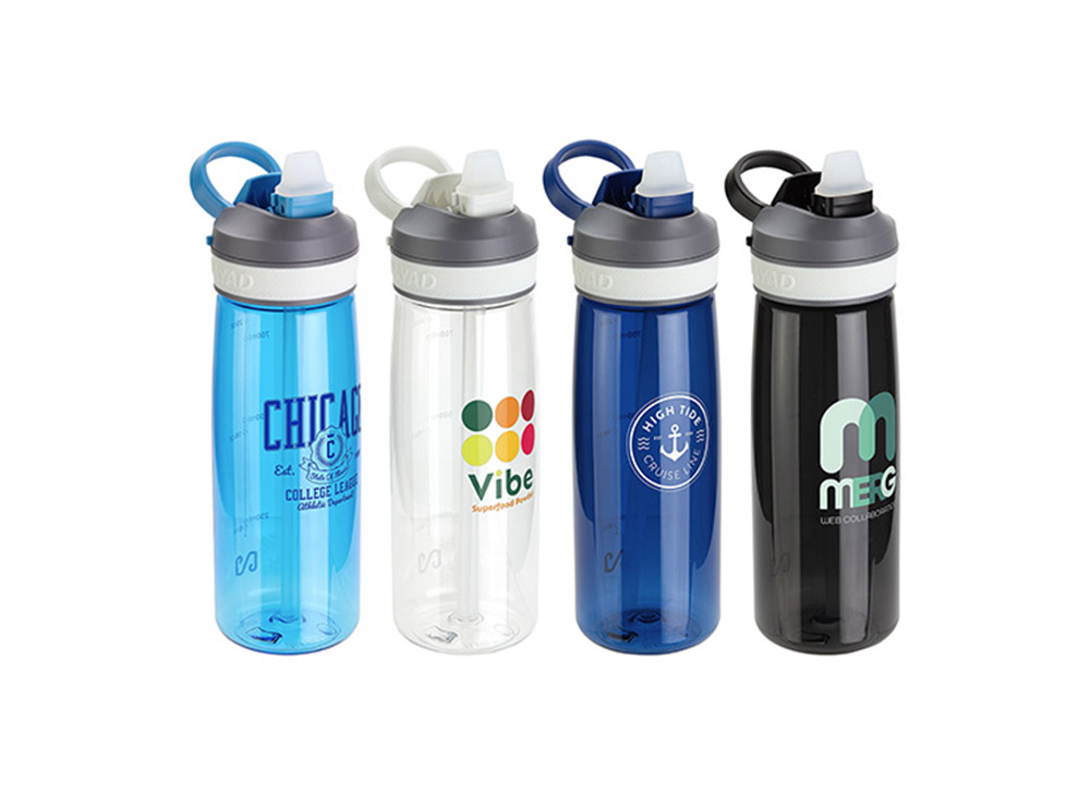 Flip straw top plastic sports water bottle