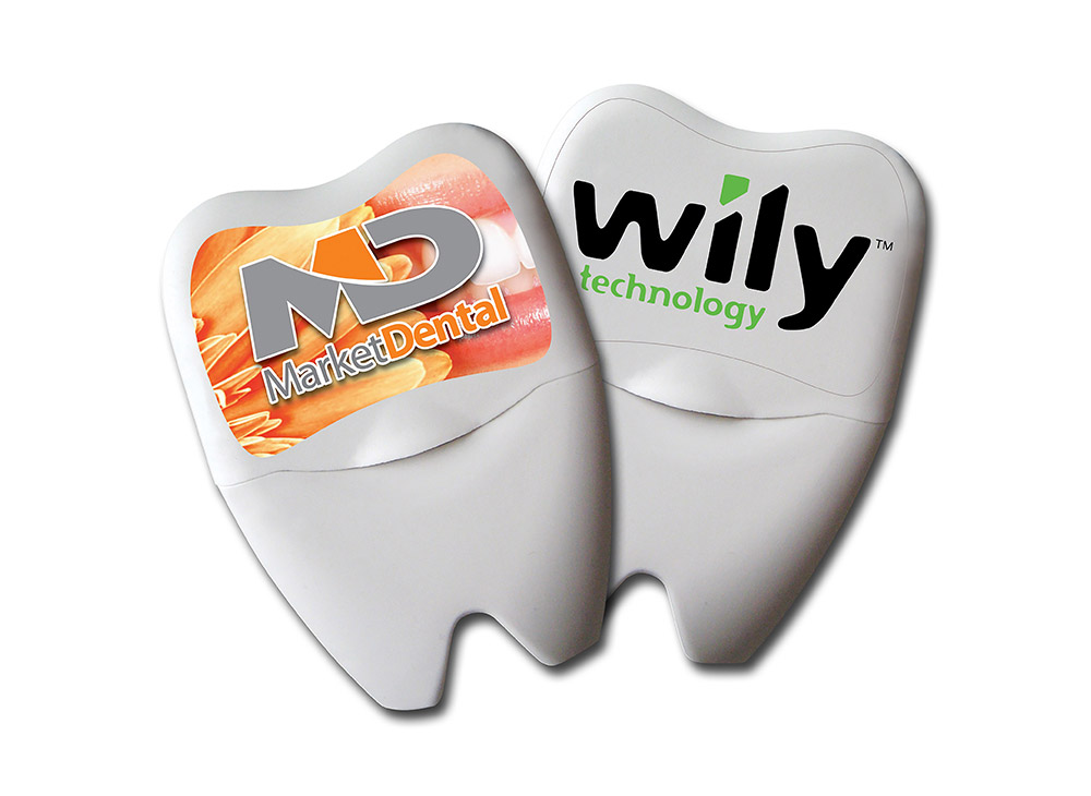 Branded tooth shaped dental floss