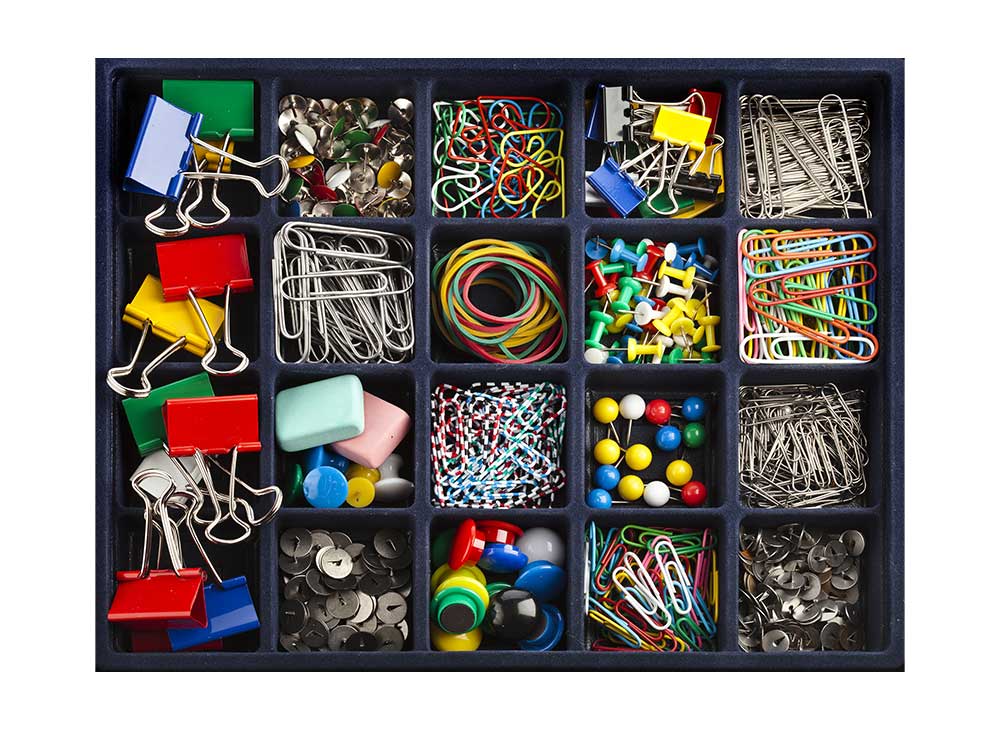 Office supplies in a square organizer