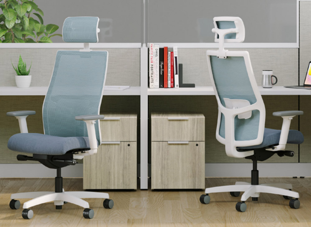 Light blue with white accent high back executive ergonomical task chairs