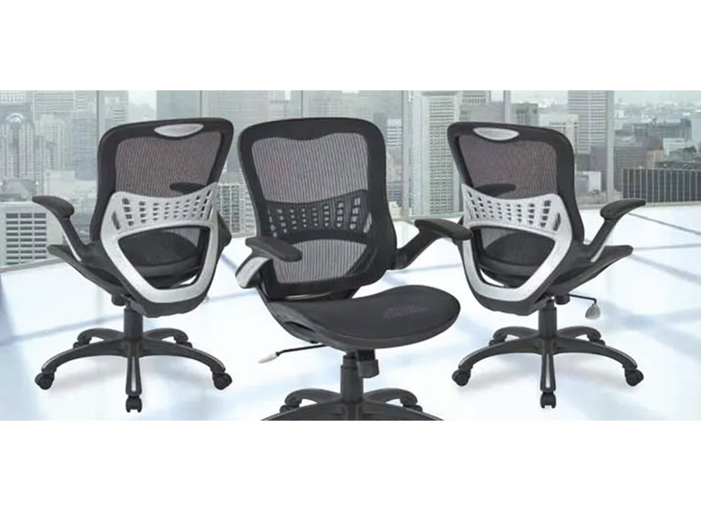 Black mesh back task chairs with silver back accents