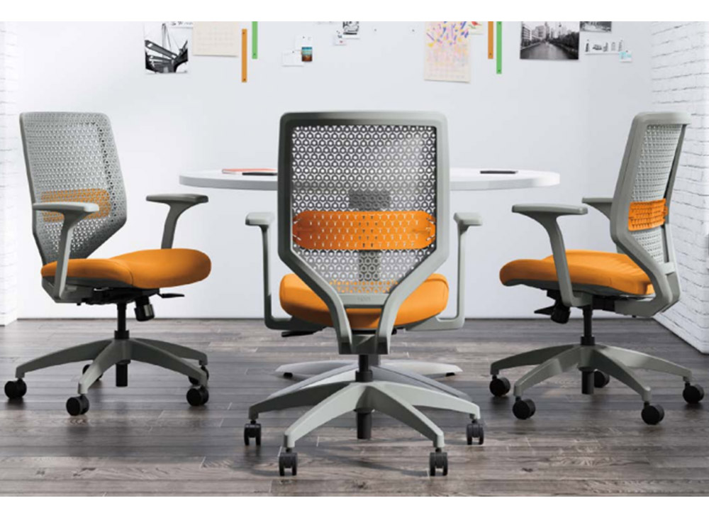 Grey mesh back with orange accents task chairs