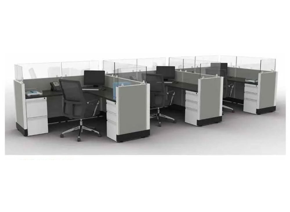 Light grey and black cubicles with acrylic partitions