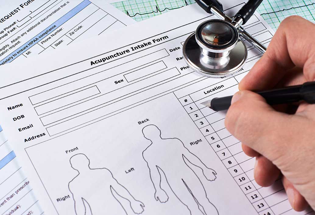 Medical form with human outline for diagnostic reference on chart