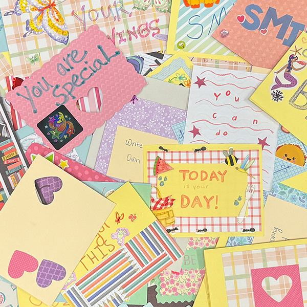 Beachley Handmade Inspirational Cards collaged within a square box.